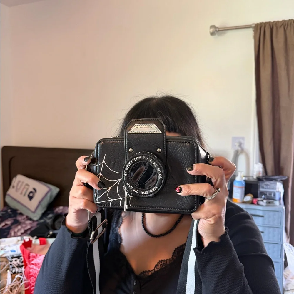 Black Camera Bag with Spider Web Design cosplay Lydia deets